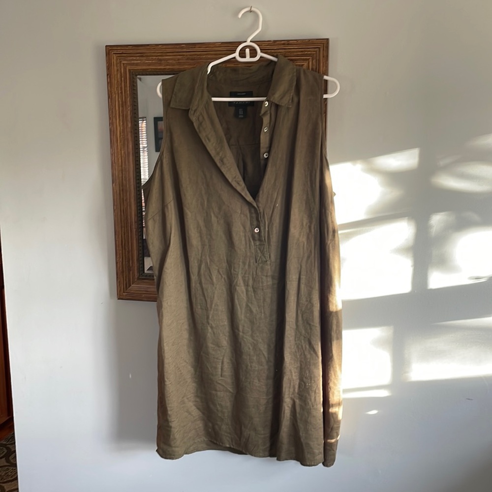 Tahari Sleeveless Linen Tunic Olive Green Size 1X